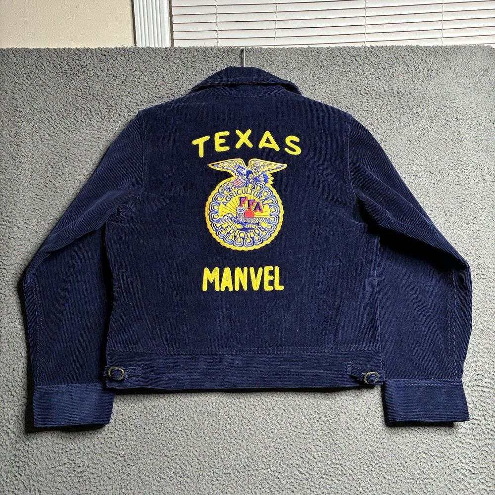 Vintage FFA Agricultural Jacket Size 100-34 Blue Corduroy Texas Manvel